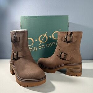 B.O.C. by Born Monika Platform Bootie Brown‎ Women Lug Sole Block Heel Size 8.5